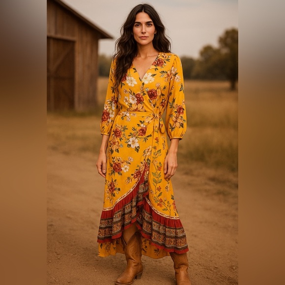 ✨ Farm Rio for Anthropologie Floral Wrap Maxi Dress – L Petite - Picture 2 of 15